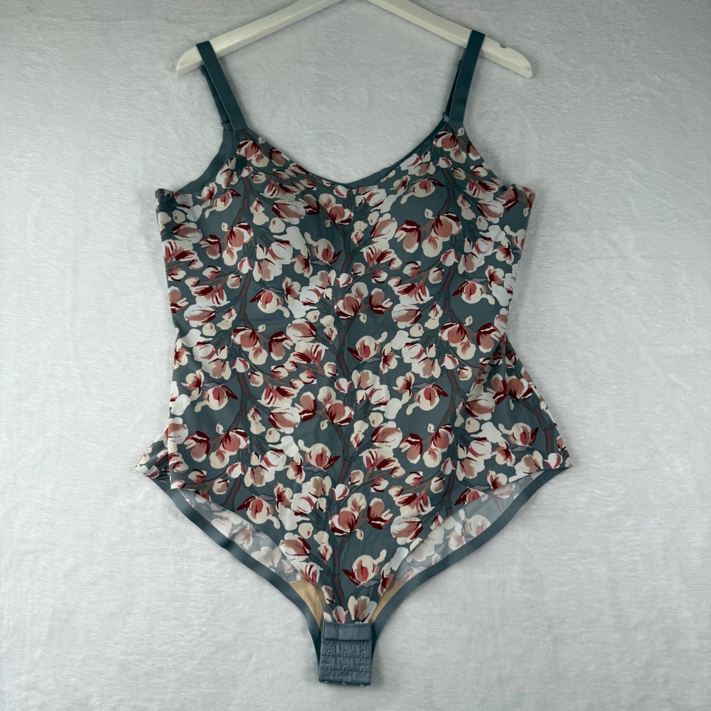 Knix Essential Leakproof Bodysuit XXXL Blue Pink Floral Magnolia V-Neck Snap 3XL